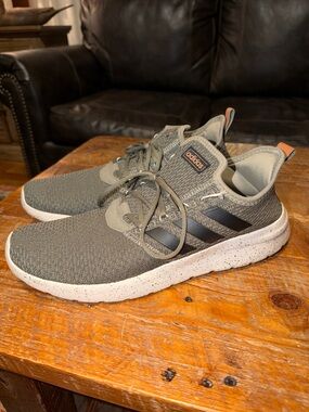 adidas Olive Green Knit Athletic Sneakers with Black Stripes